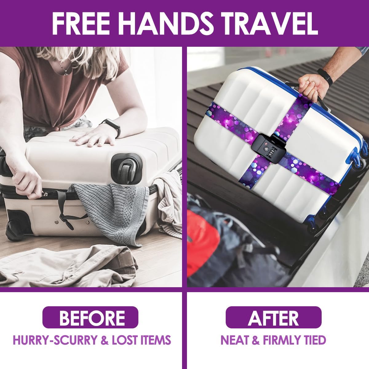 Adjustable Travel Luggage Strap Suitcase Belt Travel Bag Accessories 1.96 in W x 6.23 ft L