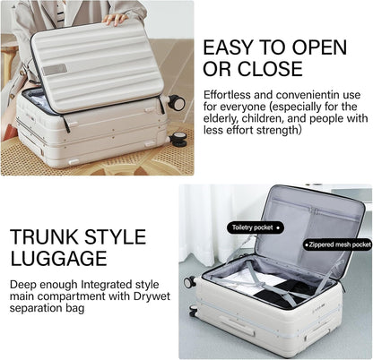 Hanke 26 Inch Large Luggage Suitcase Top Opening Aluminum Frame Travel Luggage Hard Shell Suitcases with Wheels for Woman Men.(Ivory white)