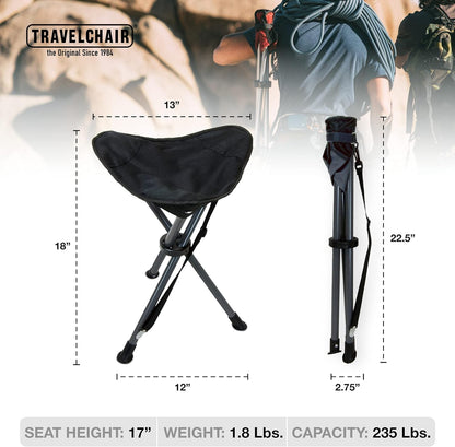 Travel Chair C-Series Slacker Tripod Chair for Camping, Lightweight Chair, Adjustable Carry Strap for Easy Transport | Outdoor Adventures Lighter Version of The Original Slacker Stool, Black - 2-Pack