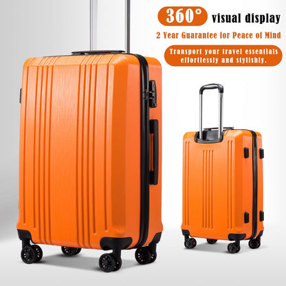 Coolife Luggage Suitcase PC+ABS with TSA Lock Spinner Carry on Hardshell Lightweight 20in 24in 28in (orange, L(28IN))