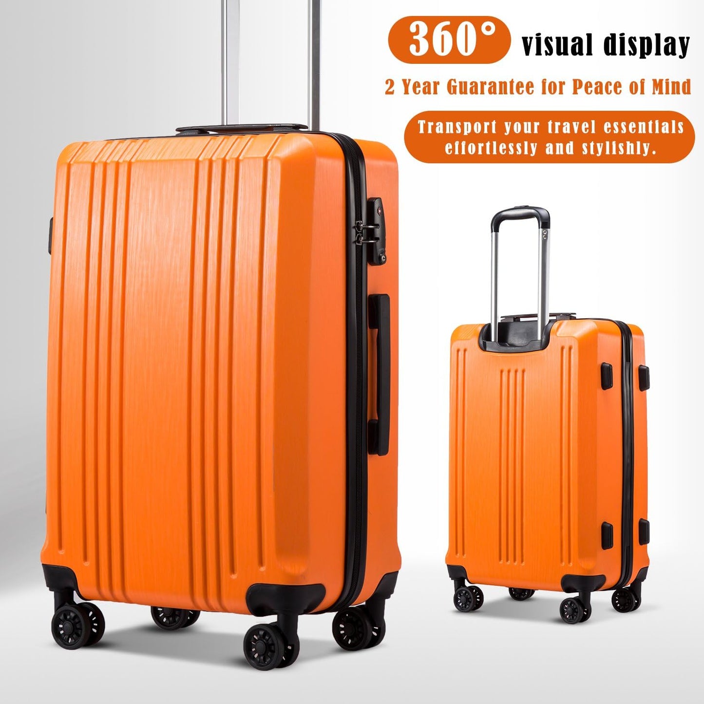 Coolife Luggage Suitcase PC+ABS with TSA Lock Spinner Carry on Hardshell Lightweight 20in 24in 28in(orange, M(24IN))