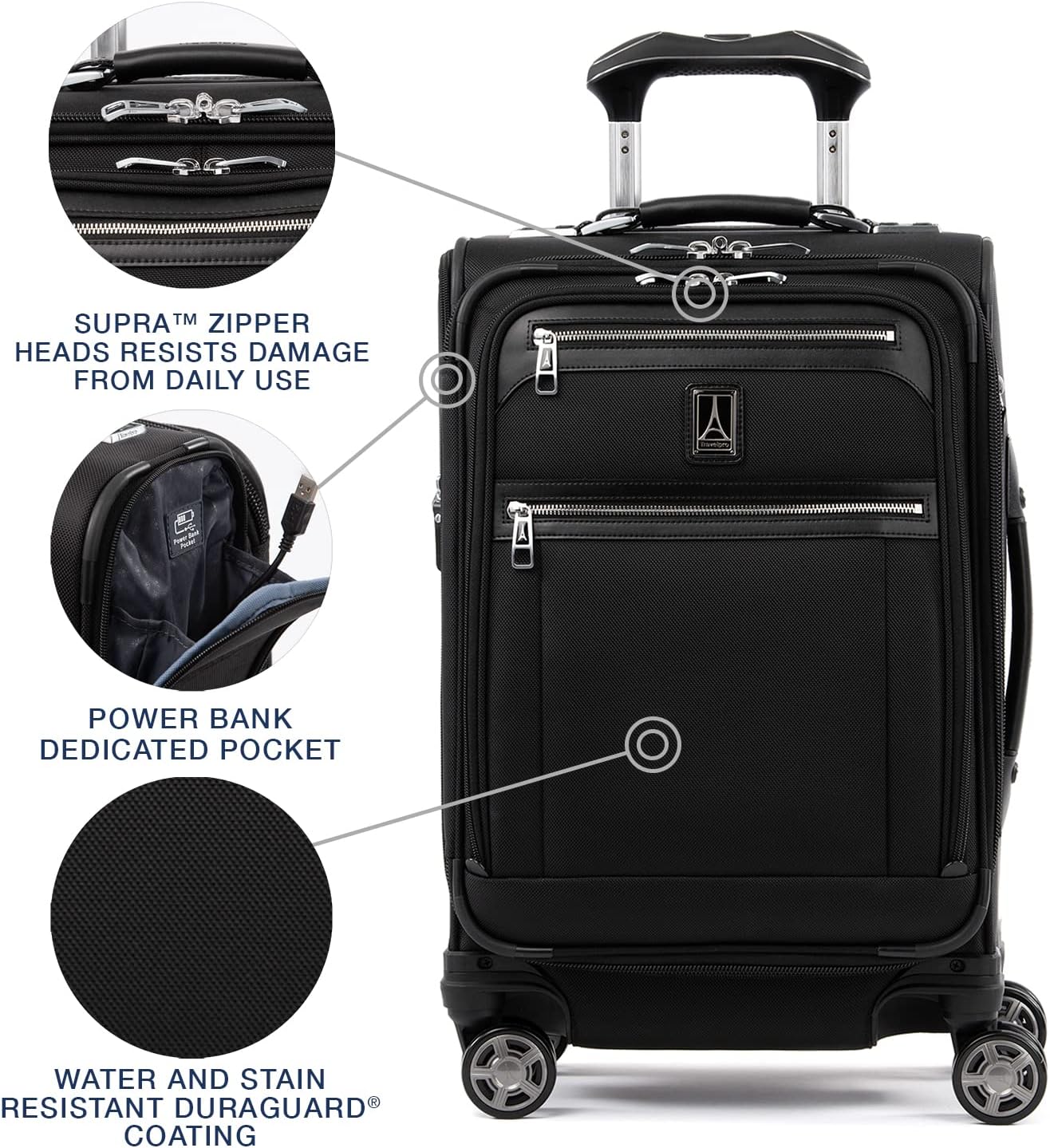 Travelpro Platinum Elite Softside Expandable Carry on Luggage, 8 Wheel Spinner Suitcase, USB Port, Laptop and Tablet Sleeves, Men and Women, Shadow Black, Carry On 20-Inch