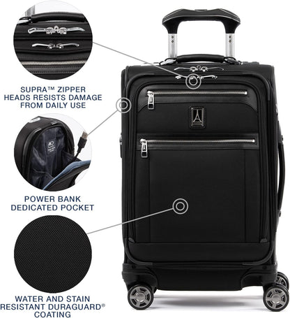 Travelpro Platinum Elite Softside Expandable Carry on Luggage, 8 Wheel Spinner Suitcase, USB Port, Laptop and Tablet Sleeves, Men and Women, Shadow Black, Carry On 20-Inch