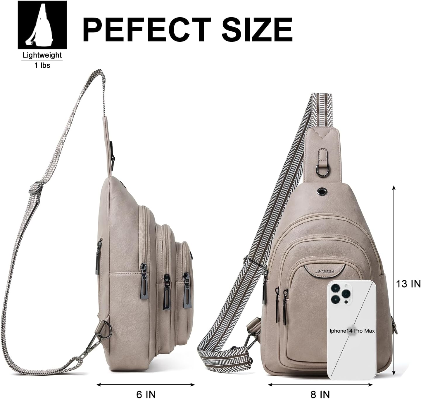 Crossbody Sling Bag for Women Men Anti Theft Cross Body Fanny Pack Belt Bag Purse Gifts for Women Faux Leather, Light Grey