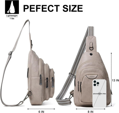 Crossbody Sling Bag for Women Men Anti Theft Cross Body Fanny Pack Belt Bag Purse Gifts for Women Faux Leather, Light Grey