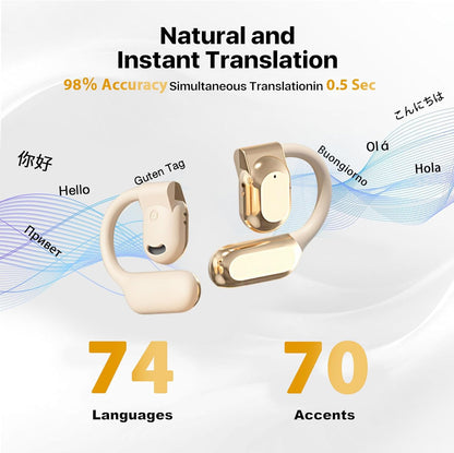 Language Translation Earbuds, 3-in-1 Translator Earbuds, 144-language Real-time Two-Way OWS Earbuds, HD Sound, Long Battery Life, fit iOS and Android, Ideal for Travel and Business, White