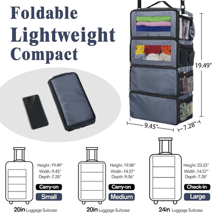 Hanging Travel Organizer, Carry on Luggage Suitcase Organizer, Travel Essentials Portable Travel Shelves Packing Cube for Travel Cruise Small, Gray