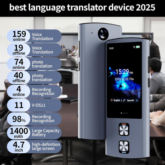 Language Translator Device, 159 Languages, 2025 AI Pocket Offline Instant Voice Translator, English to Spanish Translator Device, Communication Translation Device for Business Travel Study