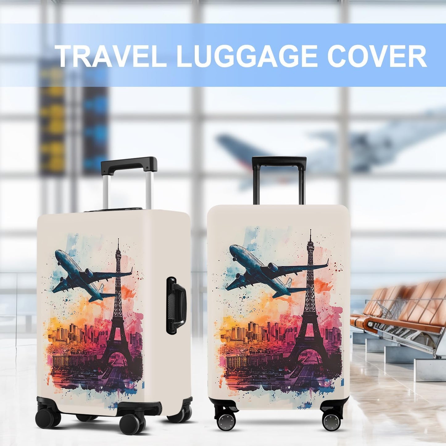 Luggage Cover Washable Suitcase Protector Anti-scratch Suitcase cover Fits 20-34 Inch Luggage (Tower-2, L(28-30inch suitcase))