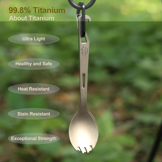 SANTTA Titanium 3-in-1 Camping Spork, Spoon, Fork & Bottle Opener Combo Utensil for Hiking and Travel