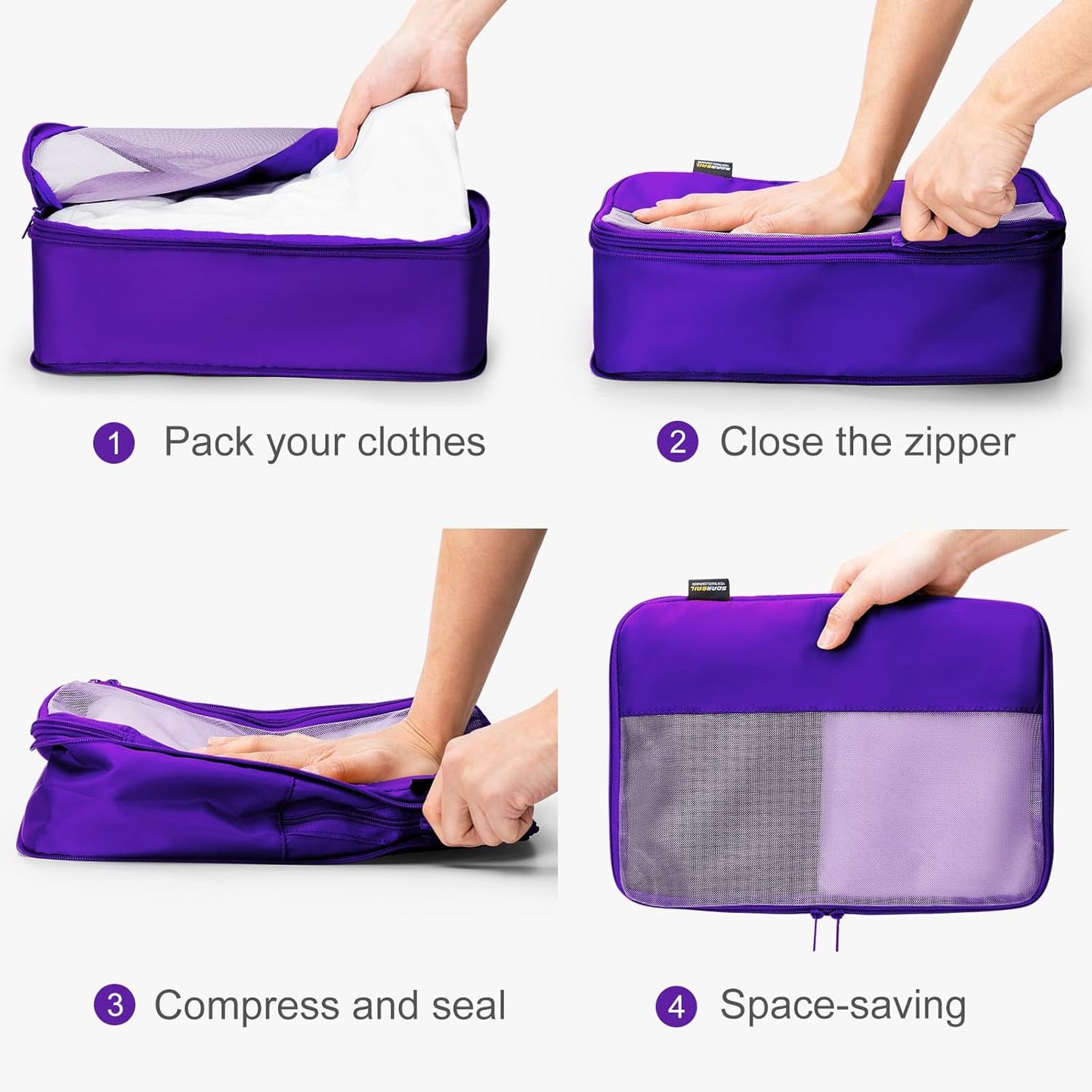 6 Set Compression Packing Cubes for Travel Essentials, Luggage Organizers for Suitcases (Lavender Purple)