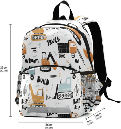 Transport Truck Excavator Toddler Backpack Boys Girls Kids Preschool Bookbag School Children Bag with Leash Travel Casual Daypack Kindergarten Elementary Schoolbag for Nursery Junior Primary Students