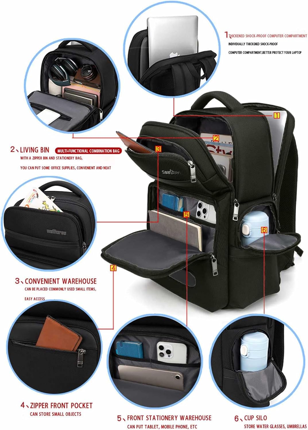 Men's Multilayer Backpack Business Casual Large Capacity Multifunctional Laptop Bag (Grey)