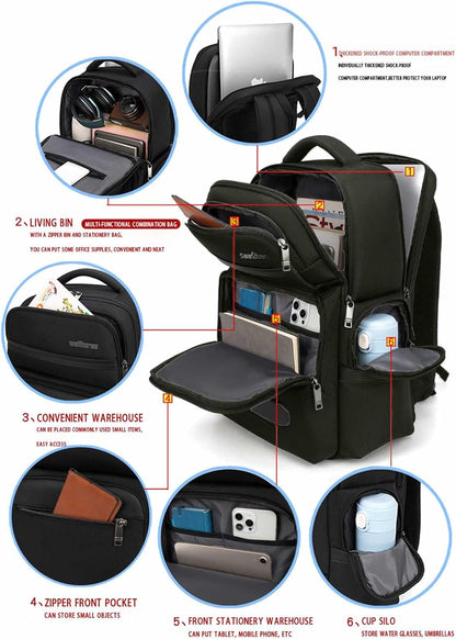 Men's Multilayer Backpack Business Casual Large Capacity Multifunctional Laptop Bag (Grey)