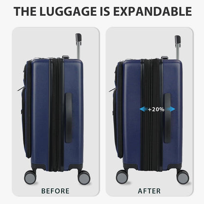 KROSER Hardside Expandable Carry On Luggage 22x14x9 Airline Approved With Front Business Pockets, 20 Inch Suitcases with Wheels, Carry on Suitcase with TSA Lock & USB Port, Navy