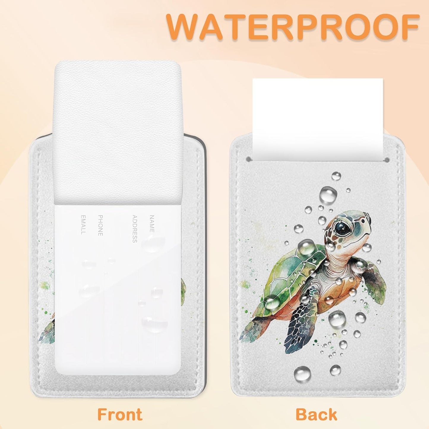 Abstract Colorful Sea Turtle 3 PCS PU Leather Luggage Tags for Suitcase, Luggage Tag with Privacy Flap, Name ID Label and Metal Loop for Women Men Baggage Handbag School Bag Backpack