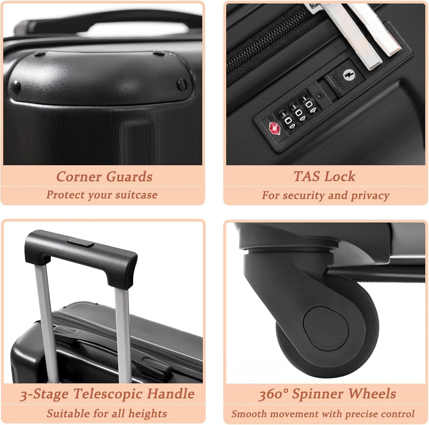 Merax Carry on Luggage Set, 20 Inch Hardshell ABS Suitcase with Spinner Wheels, Built-in TSA Lock & 2 Packing Cubes Airline Approved for Business Weekend Travel