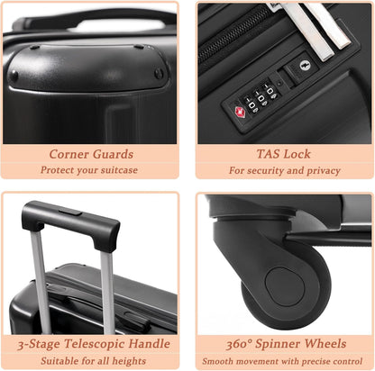 Merax Carry on Luggage Set, 20 Inch Hardshell ABS Suitcase with Spinner Wheels, Built-in TSA Lock & 2 Packing Cubes Airline Approved for Business Weekend Travel
