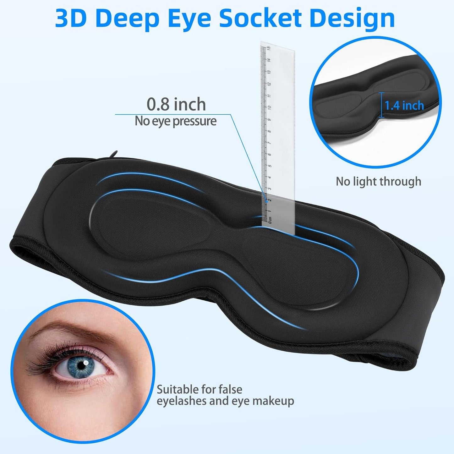 3D Sleep Mask with Bluetooth Headphones, Sleeping Headphones for Side Sleepers, Zero Eye Pressure, Adjustable Sleep Eye Mask, Ultra-Thin Stereo Speakers Perfect for Sleeping-Peacock Blue
