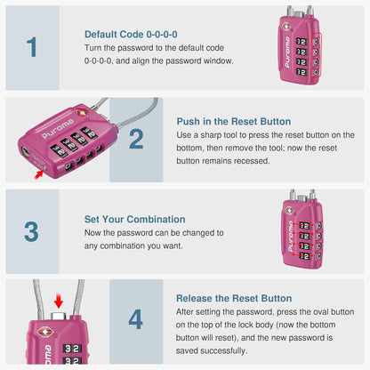 Puroma 2 Pack TSA Approved Luggage Locks, 4 Digit Combination Travel Locks Resettable Code Lock with Zinc Alloy Body for Suitcase, Toolbox, Backpack, Bag, Gym Locker (Red-Violet)