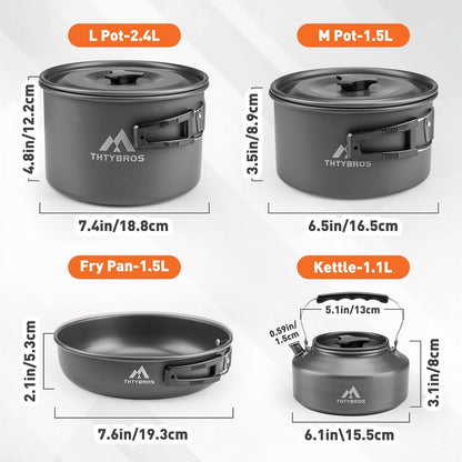 27pcs Camping Cookware Mess Kit for 2-4 People, Portable Cookware Set with Kettle, Pots & Pans, Stainless Steel Utensils, Plates, Dishware for Backpacking, Picnic, Outdoor Adventures