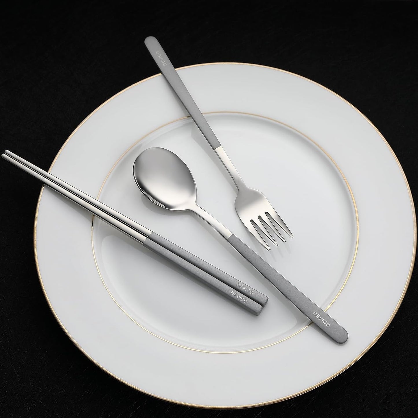 DEVICO Travel Utensils With Case, 18/8 Stainless Steel Camping Utensils, Reusable Portable Silverware Cutlery Set For Lunch Box, Include Fork Spoon Chopsticks