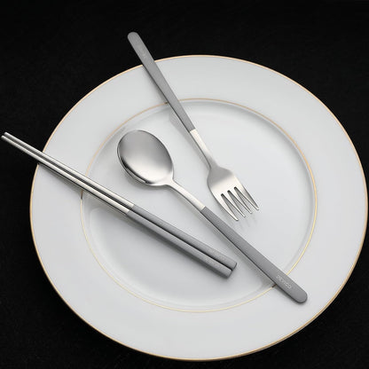 DEVICO Travel Utensils With Case, 18/8 Stainless Steel Camping Utensils, Reusable Portable Silverware Cutlery Set For Lunch Box, Include Fork Spoon Chopsticks