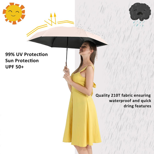 BAODINI Travel Mini Umbrella for Purse With Case Small Compact UV Sun Protection Sun Lightweight Tiny Pocket Umbrella for Women Kids and Men