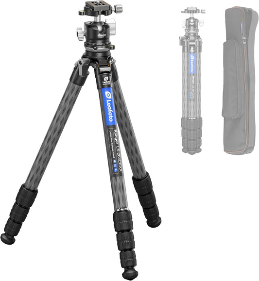 LEOFOTO Carbon Fiber Tripod with Leveling Base for Camera, 360° Rotating Ball Head, 1/4" QR Plate for Sport Camera/Phone/Projector, Compact Tripod with Panoramic Base, A Bubble Level, Max Load 22LB