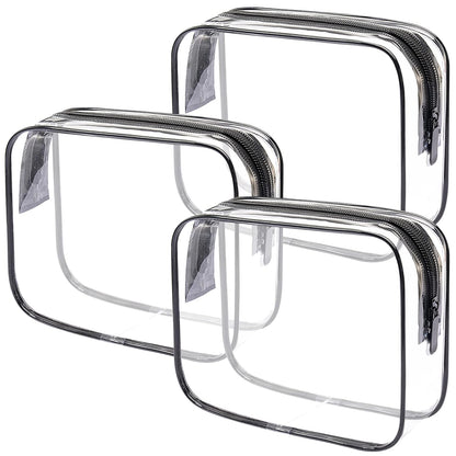 Lermende 2pcs Clear Toiletry Bag TSA Approved Travel Bag,Carry On for Travel,Airport Airline Accessories Compliant Bag,Quart Sized Makeup Cosmetic bag Women Men (Transparent Black, 3 Pack)