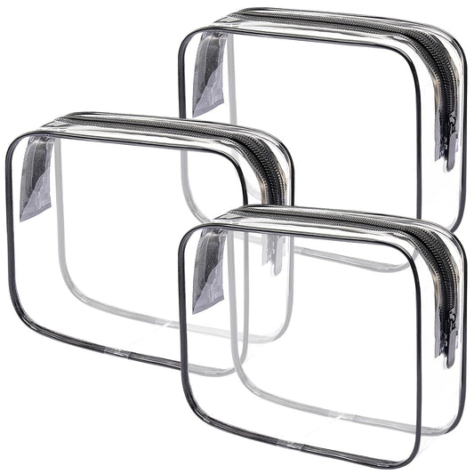 Lermende 2pcs Clear Toiletry Bag TSA Approved Travel Bag,Carry On for Travel,Airport Airline Accessories Compliant Bag,Quart Sized Makeup Cosmetic bag Women Men (Transparent Black, 3 Pack)