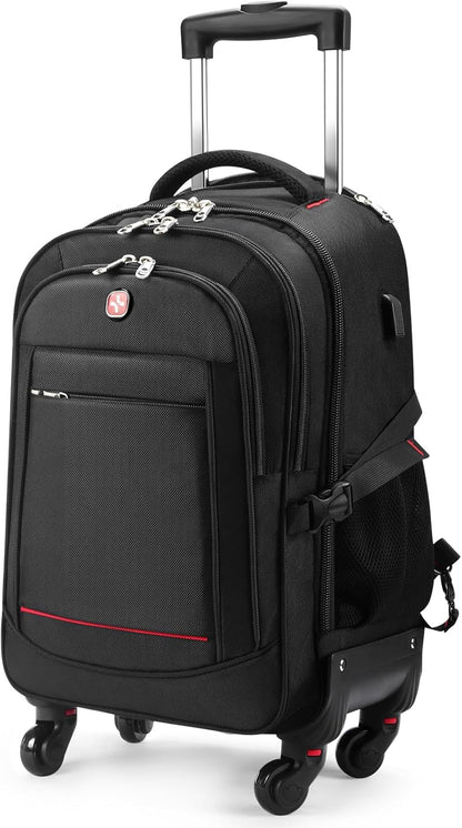 StarCloud 4-Wheel Checked Rolling Backpack 55L (24x15x9in): Extra-Large Roller Travel Laptop Backpack for Business, Water-Resistant Luggage, Backpack with Wheels for Travel and Commuting