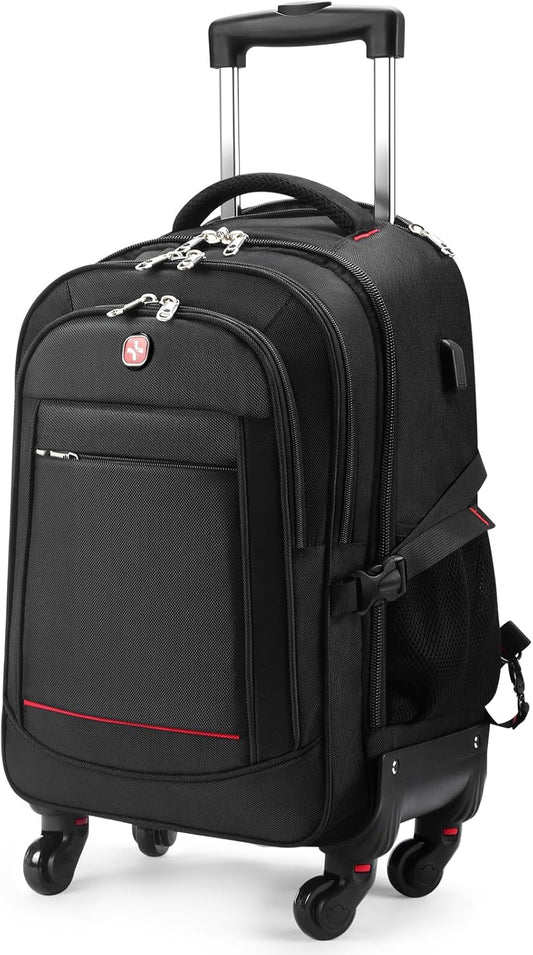 StarCloud 4-Wheel Checked Rolling Backpack 55L (24x15x9in): Extra-Large Roller Travel Laptop Backpack for Business, Water-Resistant Luggage, Backpack with Wheels for Travel and Commuting