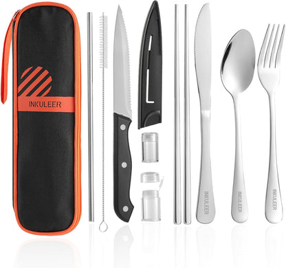Travel Cutlery, Portable Cutlery Set | Portable Silverware Set, 18/8 Stainless Steel Lunch Reusable Travel Cutlery Set, Fork and Spoon/Knife Set for Camping | Full-size camping cutlery set.