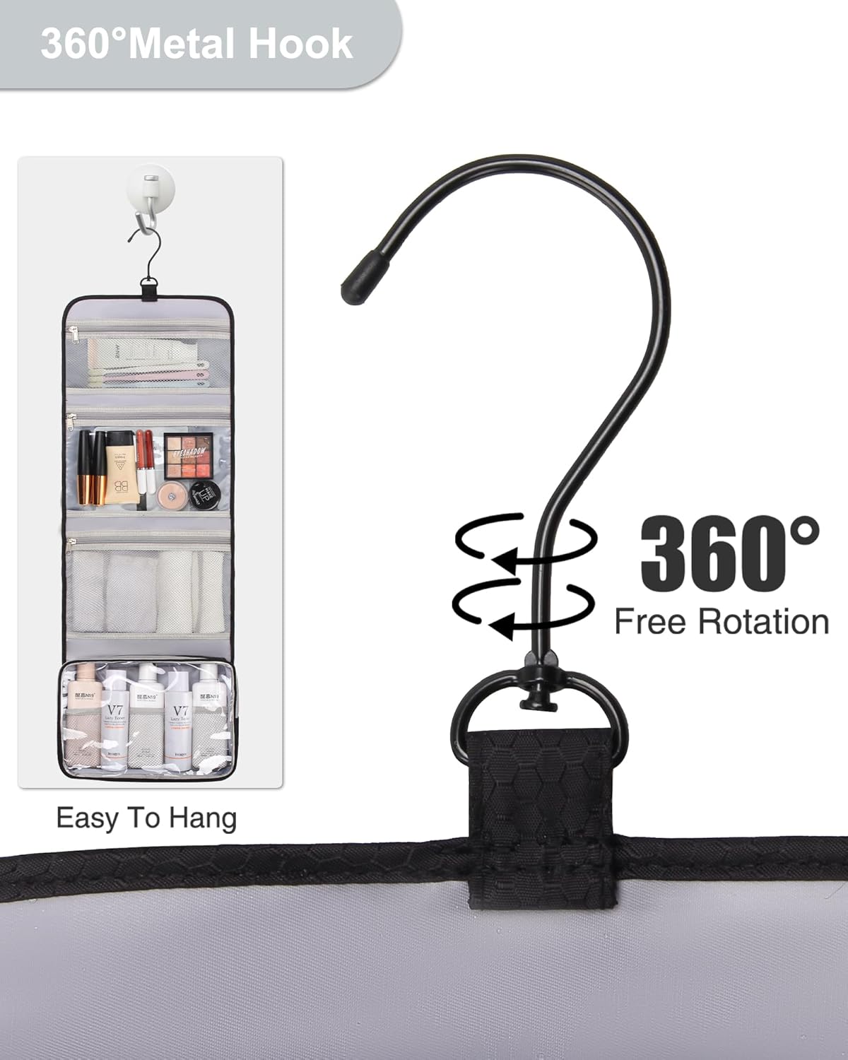 Relavel Travel Hanging Toiletry Bag for Men Women Travel Kit Shaving Bag Waterproof Large Makeup Bag Wash Bag Makeup Organizer Cosmetic Case for Bathroom Shower Black