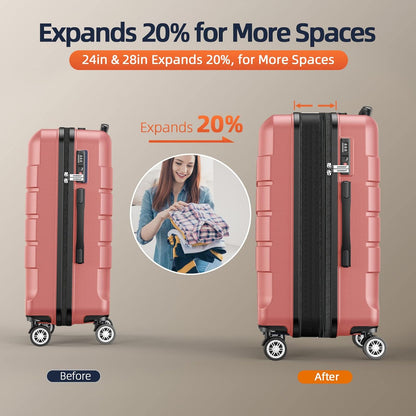 SHOWKOO Luggage Sets Expandable PC+ABS Durable Suitcase Sets Double Wheels TSA Lock Rose Gold 3pcs