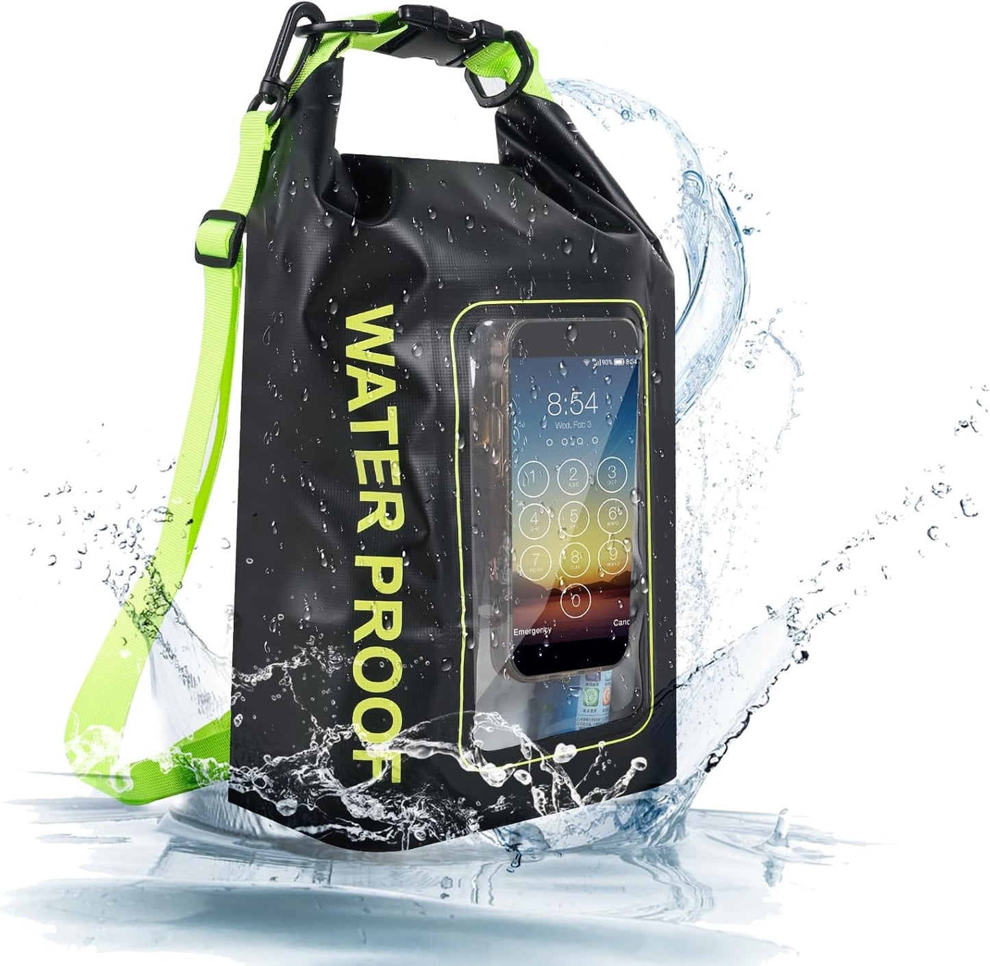 IP68 Waterproof Dry Bag, 2L - Roll Top Waterproof Pool Bag，Dry Bags for Kayaking Waterproof-w/Phone Pouch,Large Waterproof Phone Pouch,Boating & Kayak Accessories Camping (Black 5L)