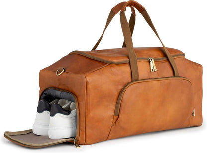 Berliner Bags Vintage Genuine Leather Duffle Denver XL for Travel or the Gym, Weekender Bag with shoe compartment, Overnight Bag for Men and Women - Brown