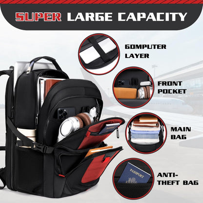 Large Travel Backpack, 50L Laptop Backpack for Men 17.3 Inch, TSA Approved, Heavy Duty with USB Charging, Anti Theft for College Business Work, Red
