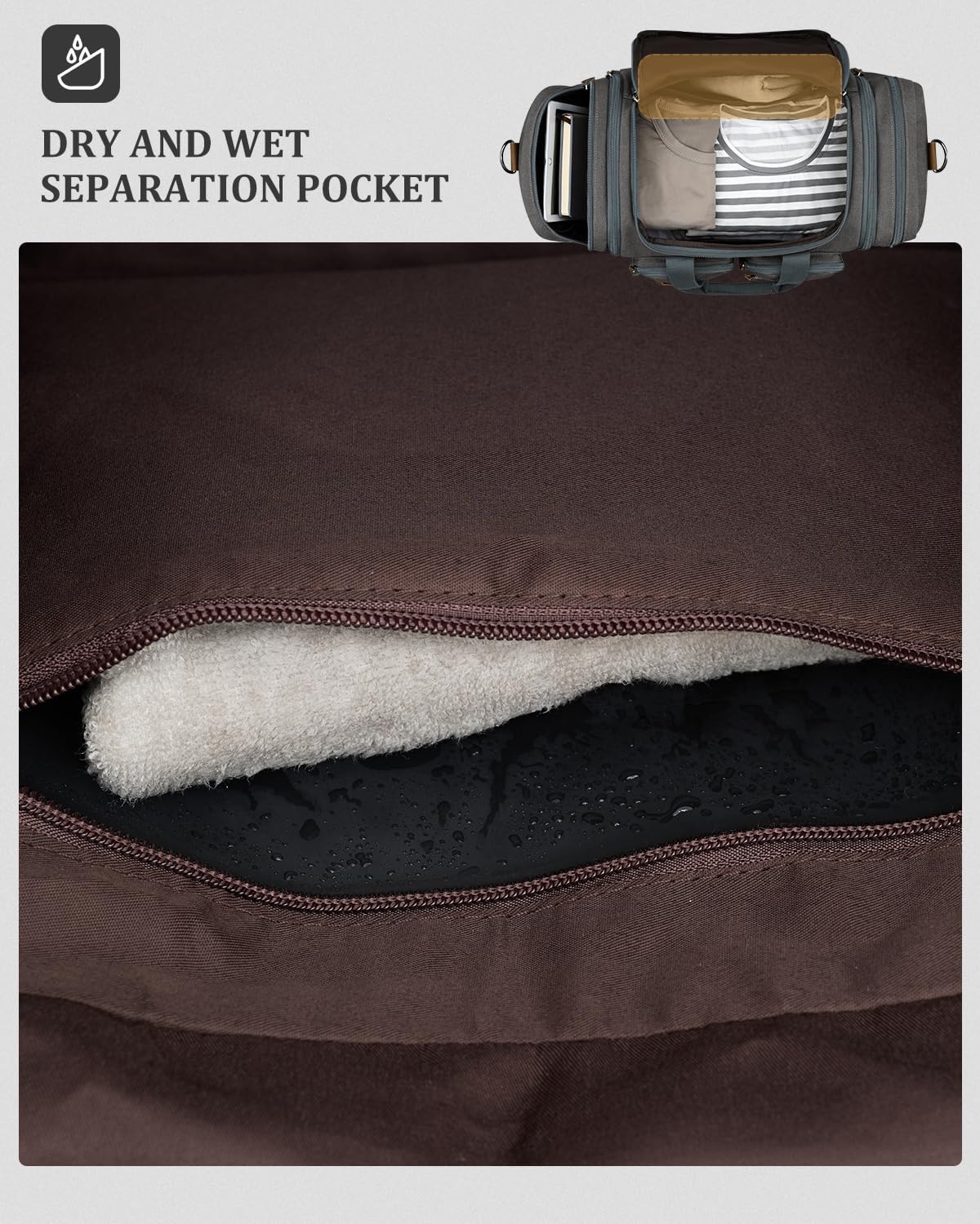 Gonex Canvas Duffle Bag for Travel, Expandable Water Resistant 50L Carry on Duffel Overnight Weekender Gym Bag with Wet Dry Separation Pocket & Suitcase Handle Sleeve, Grey