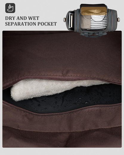 Gonex Canvas Duffle Bag for Travel, Expandable Water Resistant 50L Carry on Duffel Overnight Weekender Gym Bag with Wet Dry Separation Pocket & Suitcase Handle Sleeve, Grey