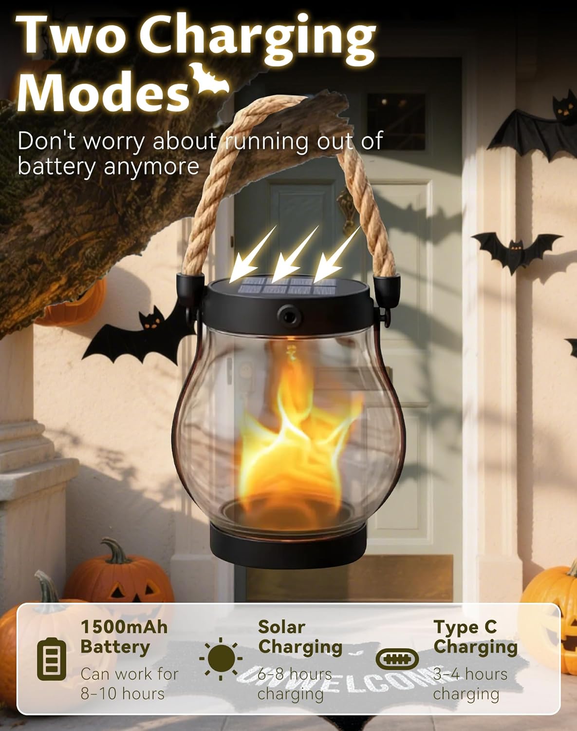 Kaliqo Solar Lantern Outdoor Lights - Official, Waterproof Kaligo Solar Flame Lights Hangable with Dancing Flame, Hemp Rope Hanging Flame Lanterns,Dual Charging Modes, Smokeless (5pcs)