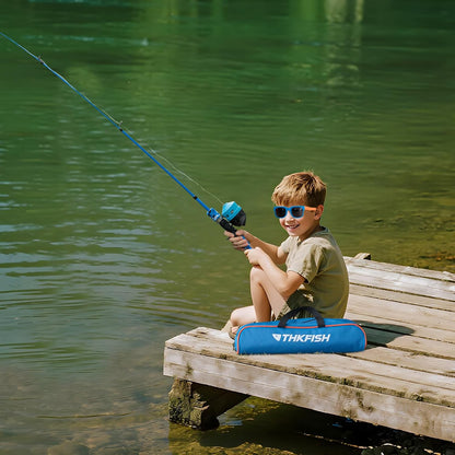 Kids Fishing Pole Set, Telescopic Fishing Rod Reel Combo Kids Starter Kit with Lures Tackle Box, Foldable Stool and Portable Bag for Boys Girls Younth