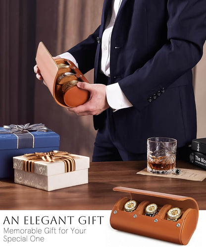 Homde Travel Watch Box Leather: Traveling Case for Men - Luxury Watch Roll for Wristwatch on the Go (brown, L)