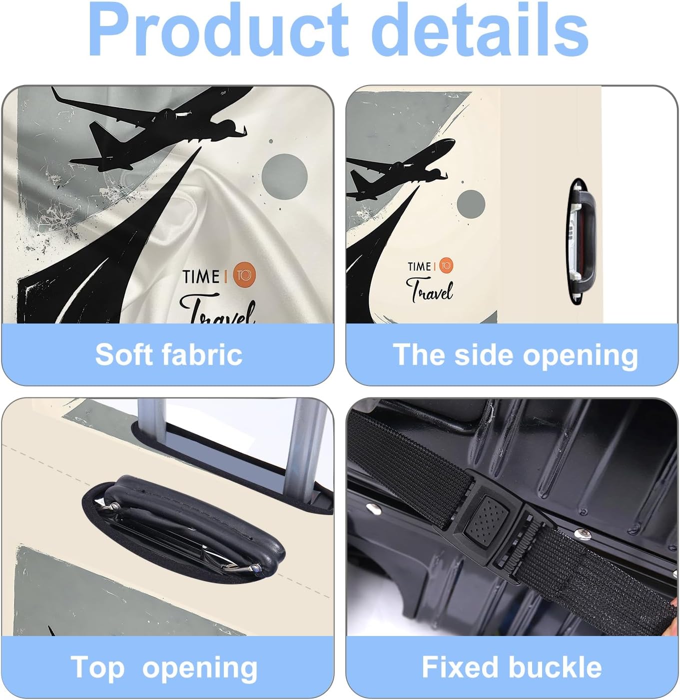 Suitcase Cover with Time to Travel Design, Luggage Protector, Fit for 32-34Inch Luggage Durable Travel Bag Cover with Zipper Closure