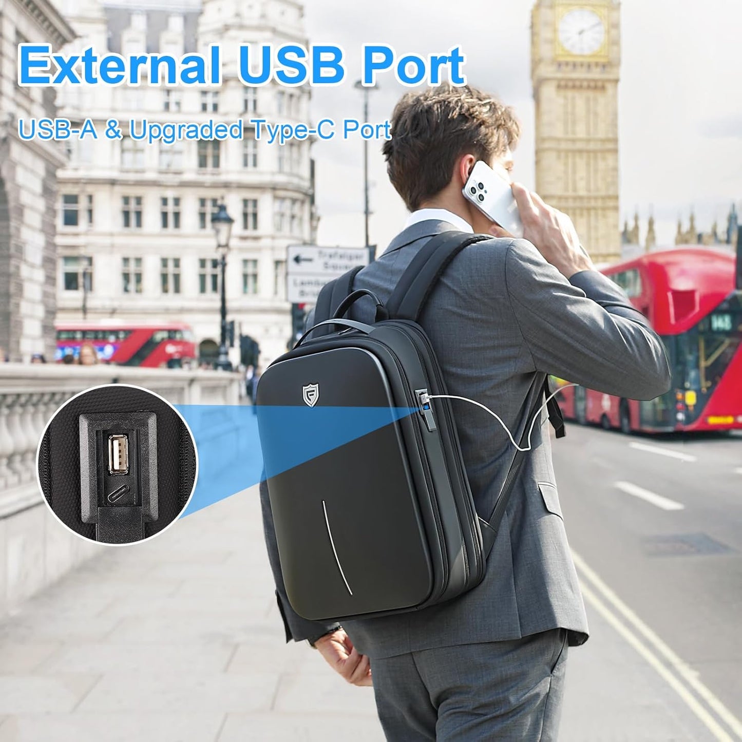 FENRUIEN Gaming Laptop Backpack 15.6 Inch, Expandable Hard Shell Backpack with USB Charging Port, Water Resistant Business Computer Backpack, Black