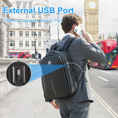 FENRUIEN Gaming Laptop Backpack 15.6 Inch, Expandable Hard Shell Backpack with USB Charging Port, Water Resistant Business Computer Backpack, Black