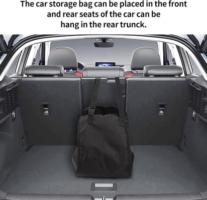 Car Seat Organizer - Large Capacity Passenger Seat Storage Travel Bag, Portable, Foldable and Collapsible Miscellaneous Car Hanging Bag, Shopping Shoulder Bag, Reusable Tote with Drawstrings