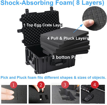 Rolling Hard Case with Foam,26 x 20 x 13 Inch, Equipment Case with Wheels and 4 Handles for camera, Drone,tool, electronics,Shockproof, Waterproof, TSA Friendly, Inner 22.64"X 16.73"X9.84"
