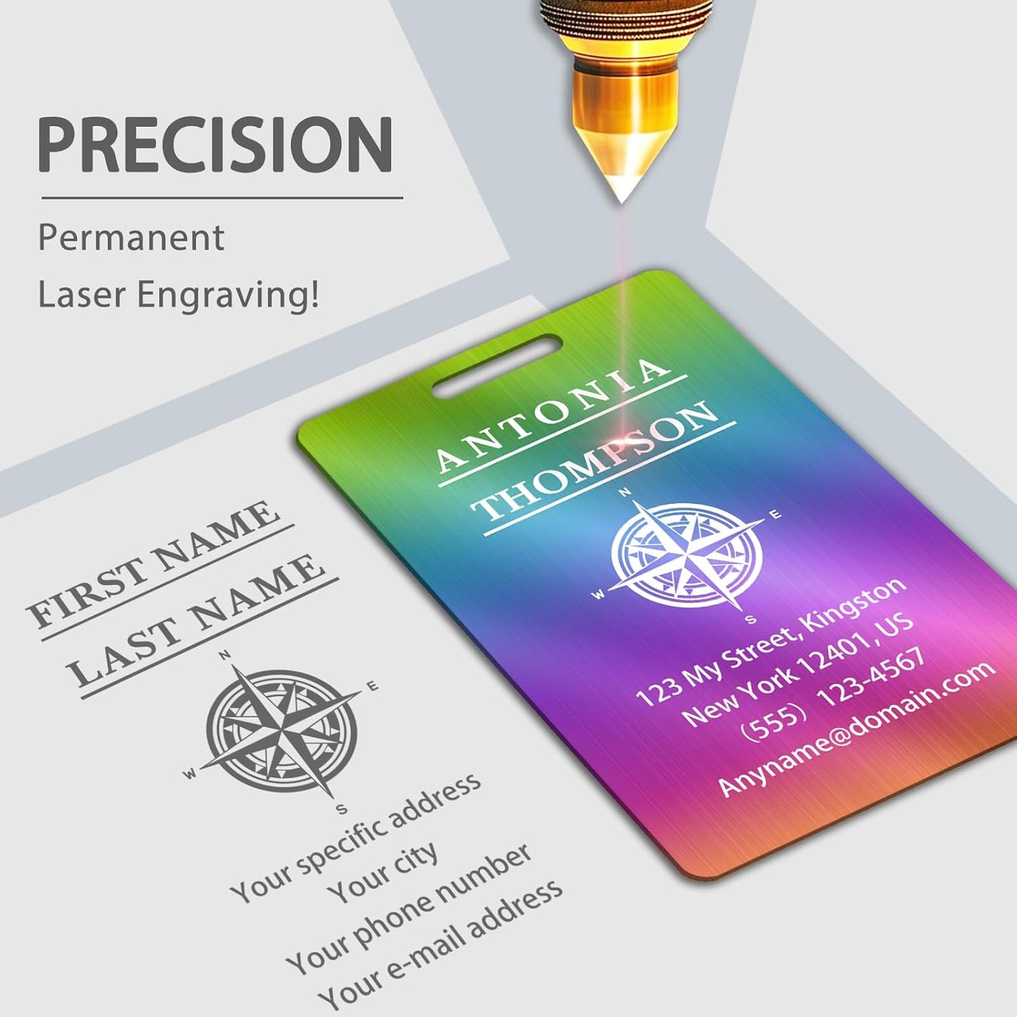 Personalized Luggage Tags for Suitcases (2/4/6/8 Pack) - Custom Engraved Metal Travel Tag, Customizable Pattern/Name/Text for Bags Backpacks Suitcases